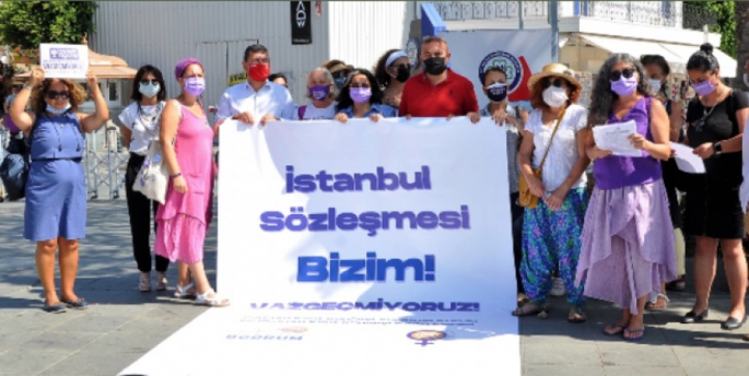 Bodrum'da İstanbul Sözleşmesi feshi kararına karşı eylem yapıldı
