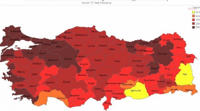 Türkiye haritası kıpkırmızı: 21 ilde günlük vaka sayısı 500'ü geçti