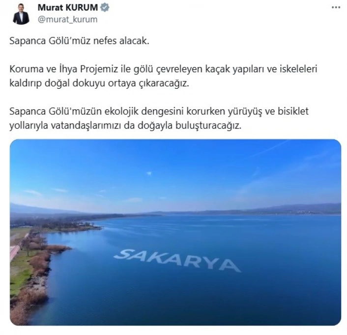 Bakan Kurumdan Sapanca Gölü paylaşımı: 