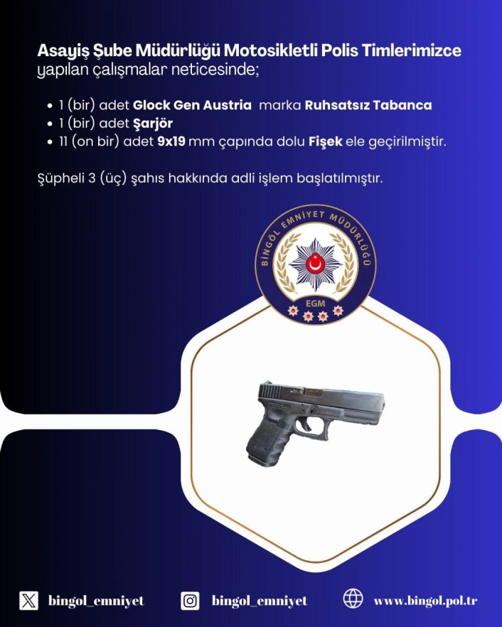 Bingölde ruhsatsız silah operasyonu: 3 kişi yakalandı
