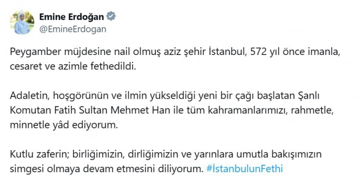 Emine Erdoğan İstanbulun fethinin 572. yılını kutladı
