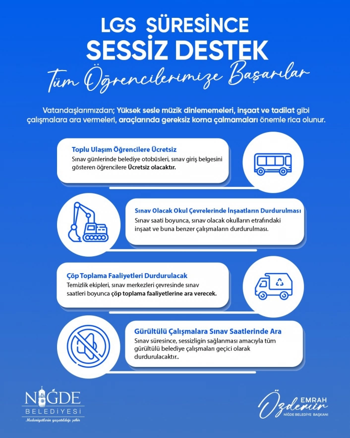 Niğde Belediyesinden LGS öğrencilerine tam destek
