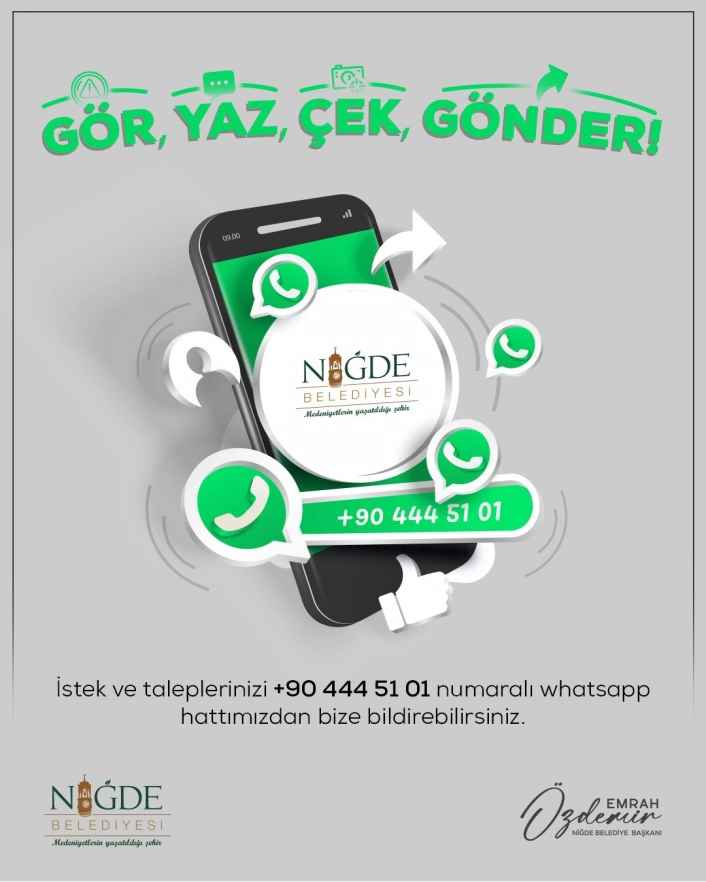 Niğde Belediyesinden Whatsapp hattı hatırlatması: 