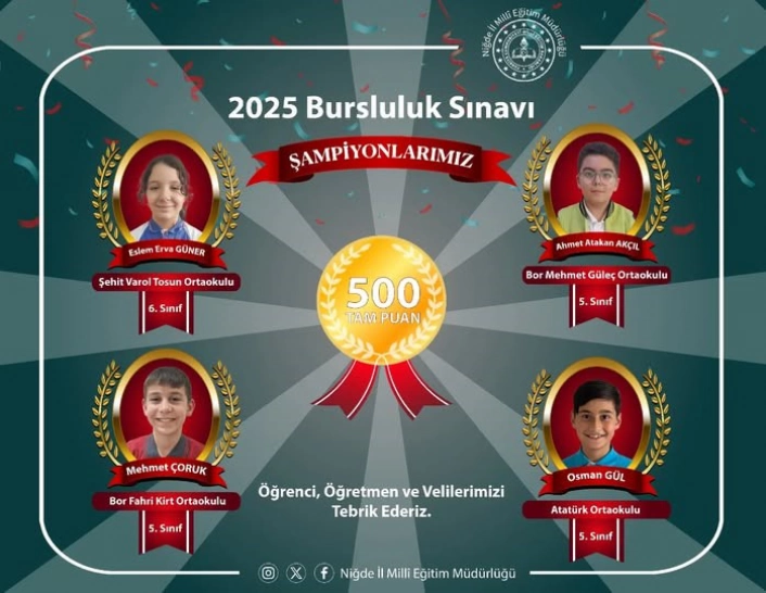 Niğdede Bursluluk Sınavı şampiyonları belli oldu
