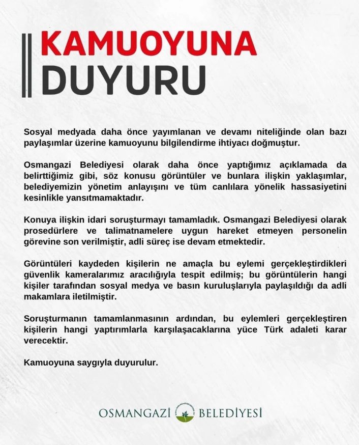 Osmangazi Belediyesinden barınakta yaşananlarla ilgili açıklama
