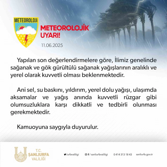Şanlıurfa Valiliği, sel ve su baskınları konusunda uyardı
