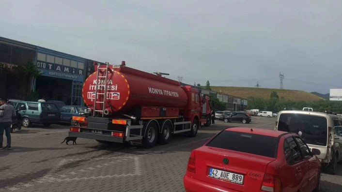 Seydişehirde oto tamirhanesinde yangın paniği
