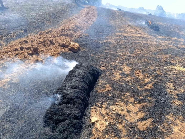 Sındırgıda samanlar tarlada yandı
